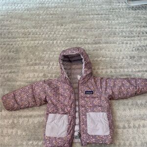 Patagonia Baby Reversible Down Sweater Hoody Milkweed Mauve Purple Floral 2T